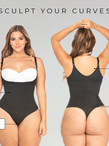 Special features of the invisible body suit shaper with thong.